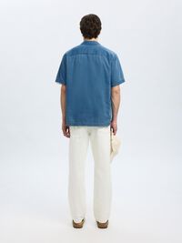 KORTÄRMAD JEANSSKJORTA, Medium Blue Denim, highres