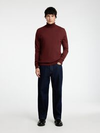 LONG-SLEEVED ROLL NECK PULLOVER, Syrah, highres