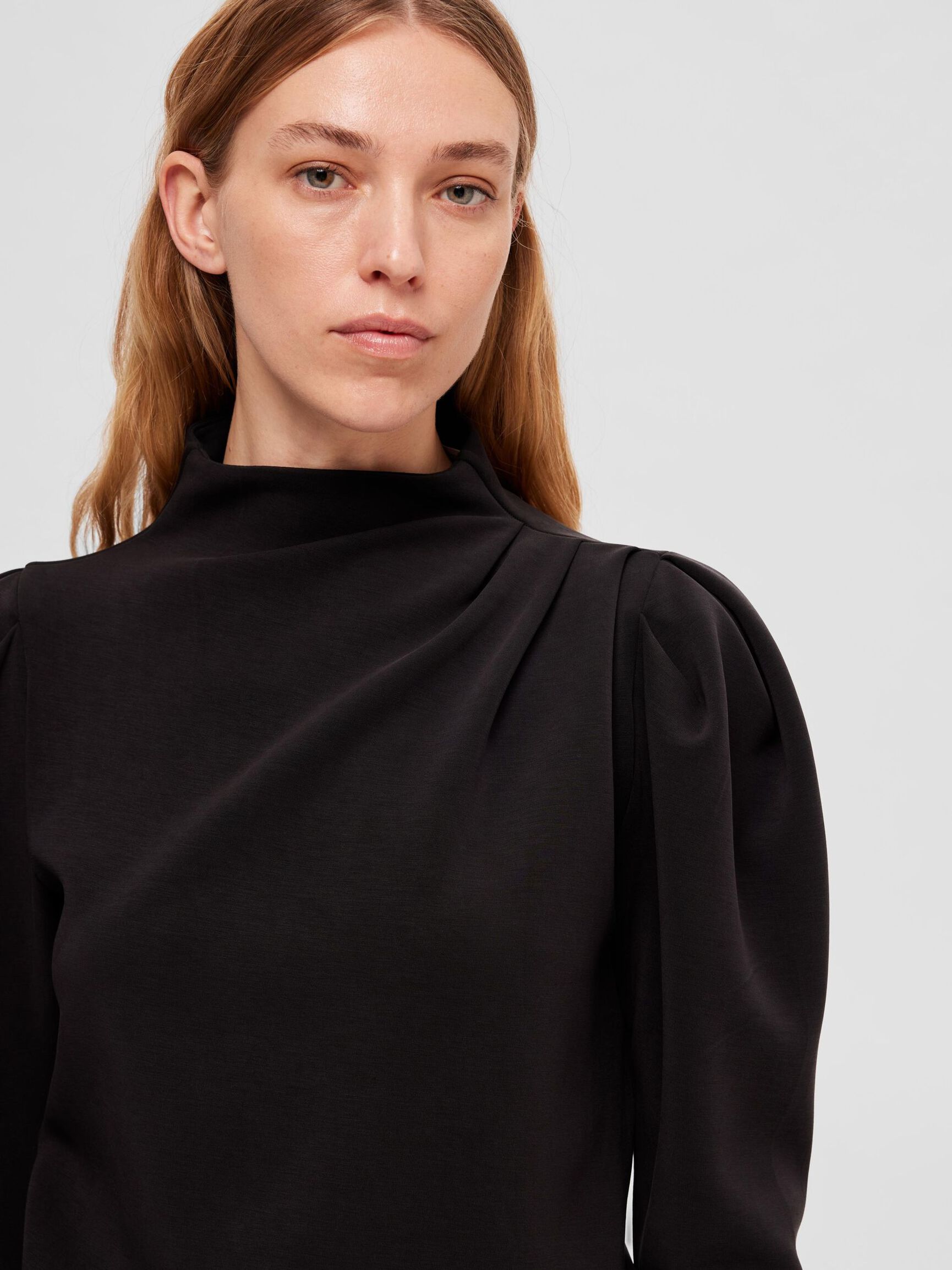 DRAPED TOP, Black, highres