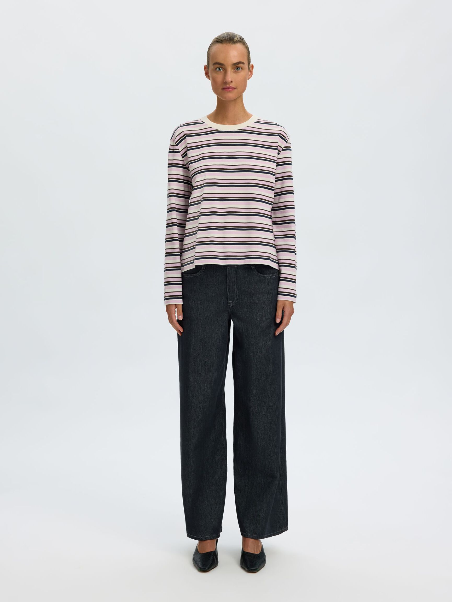 GESTREEPT T-SHIRT MET LANGE MOUWEN, Winsome Orchid, highres