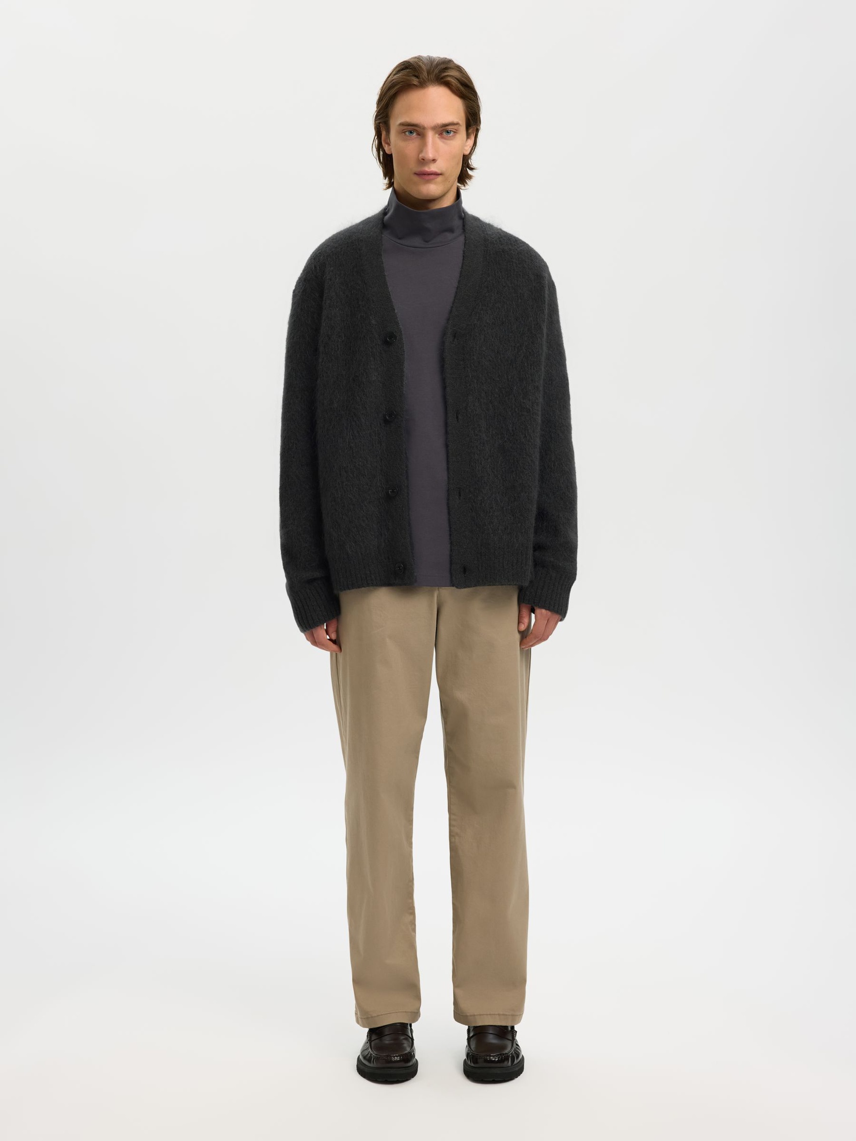 MOHAIR BLEND KNITTED CARDIGAN, Asphalt, highres