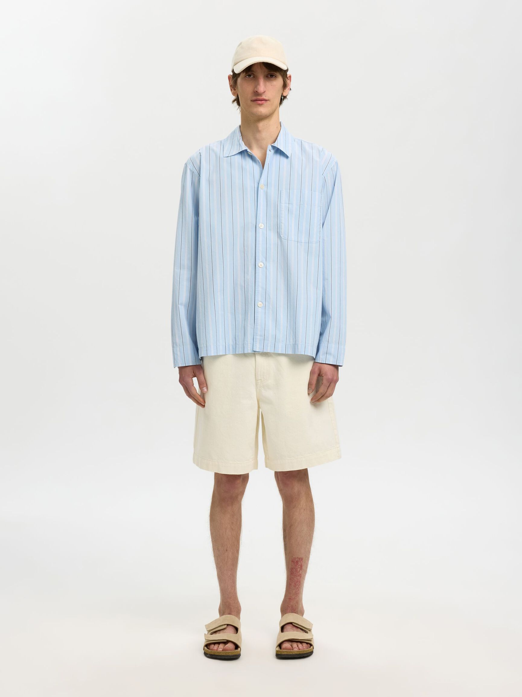 RELAXED FIT LANGERMET SKJORTE, Cashmere Blue, highres