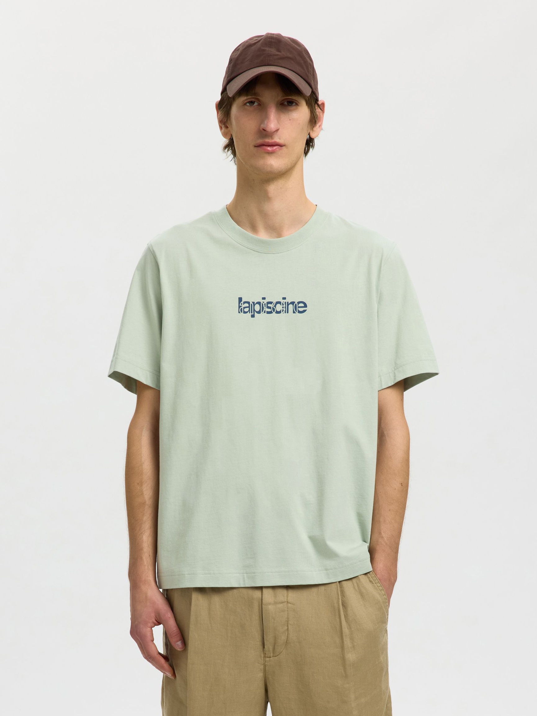 PRINT KATOEN T-SHIRT, Aqua Gray, highres