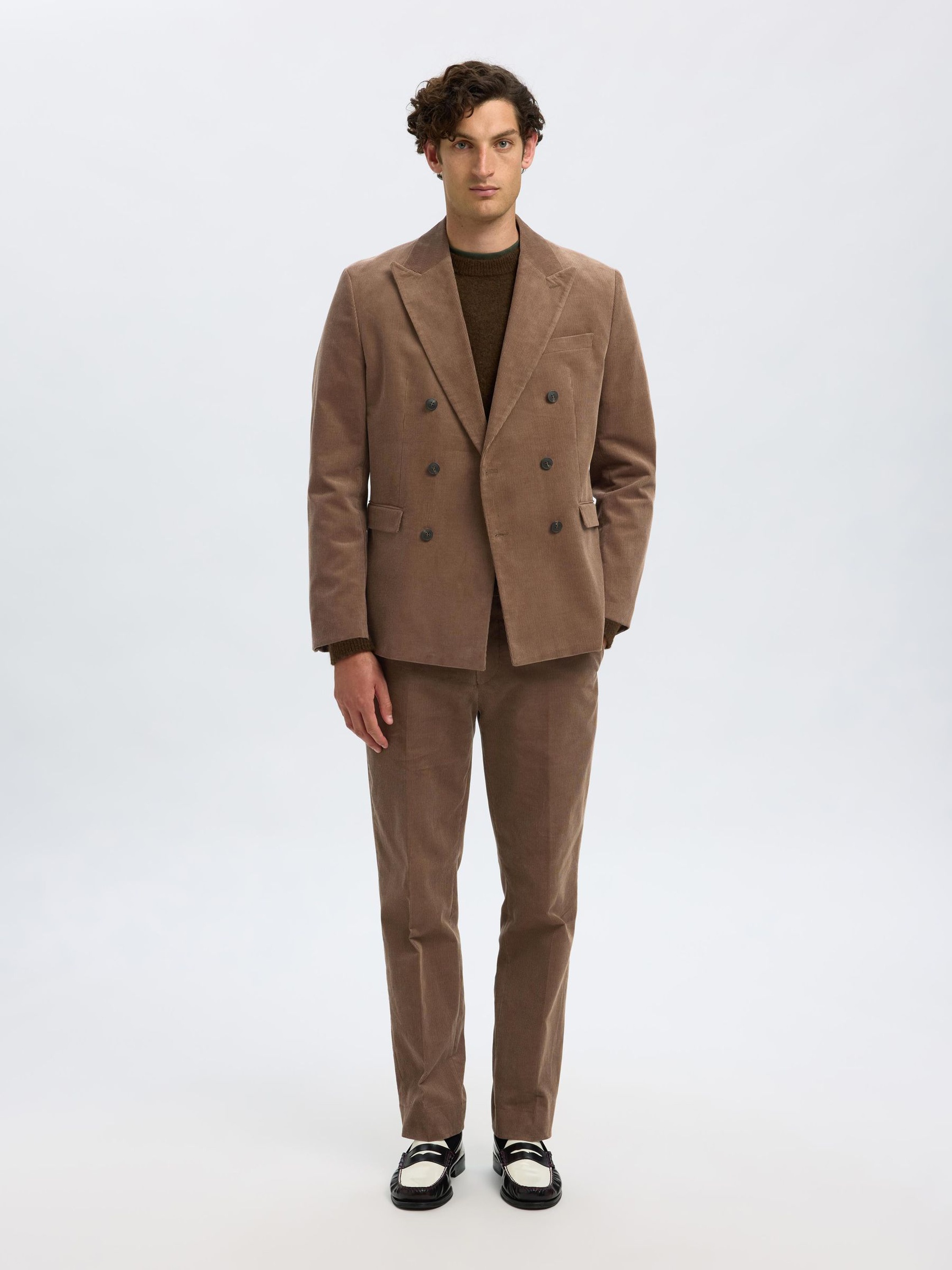 REGULAR FIT CORDUROY DOUBLE-BREASTED BLAZER, Brownie, highres
