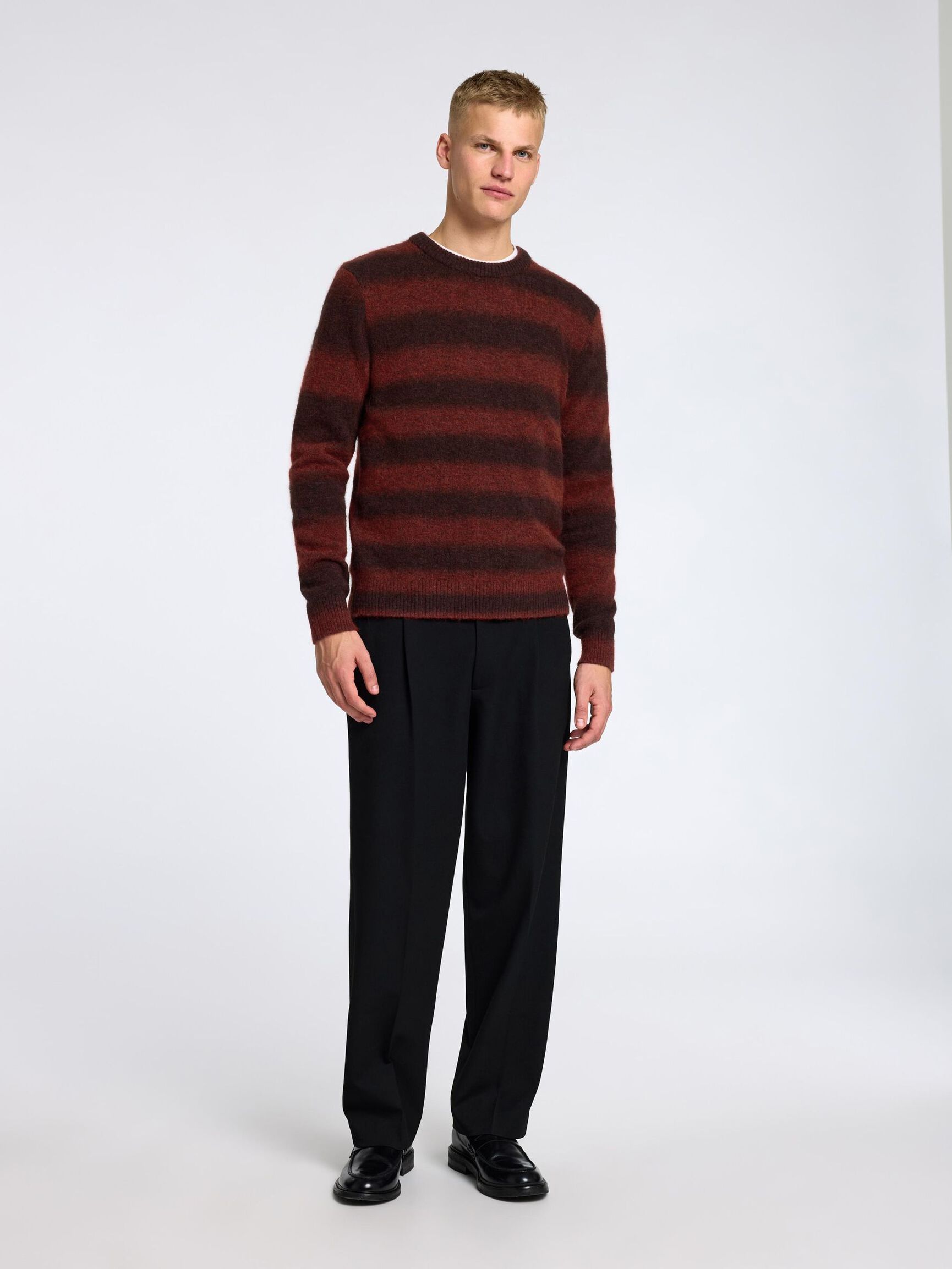 OMBRE STRIPETE CREW NECK-GENSER, Red Ochre, highres
