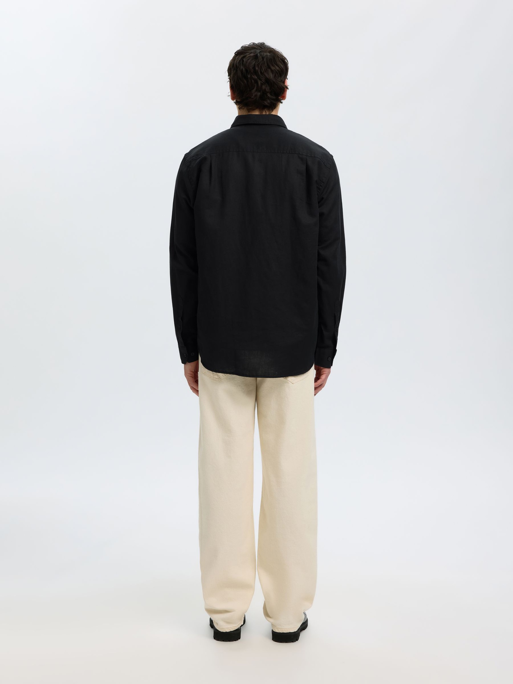 REGULAR FIT LINEN-BLEND SHIRT, Black, highres