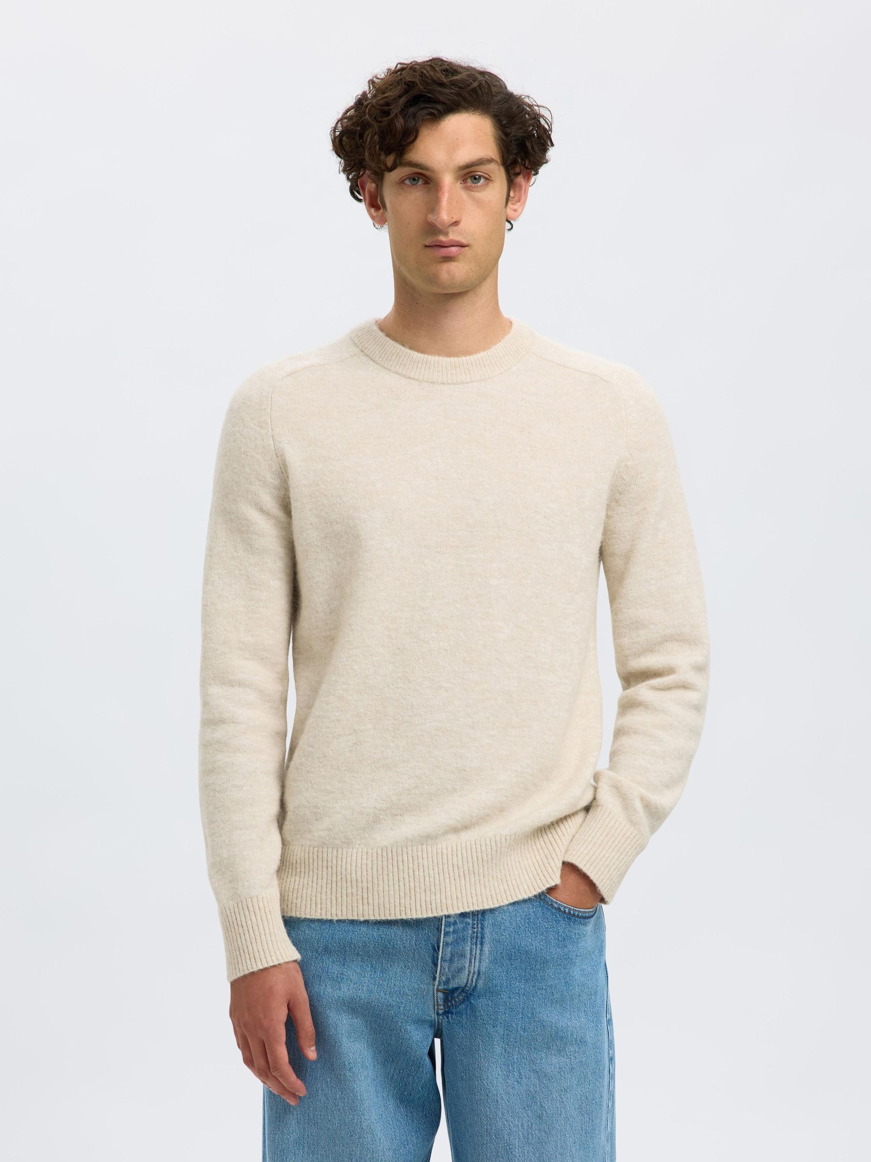 LONG-SLEEVED PULLOVER, Oatmeal, highres