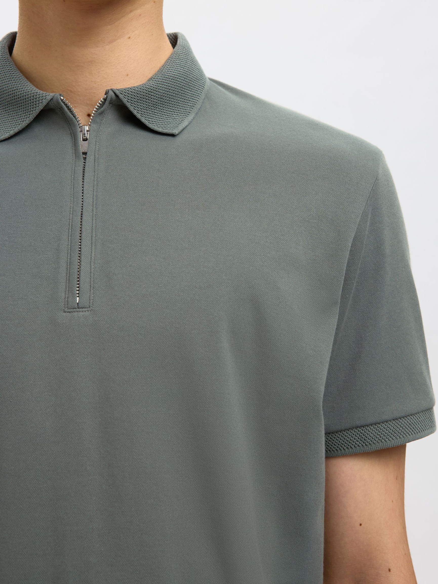 ZIPPER KNITTED POLO SHIRT, Agave Green, highres