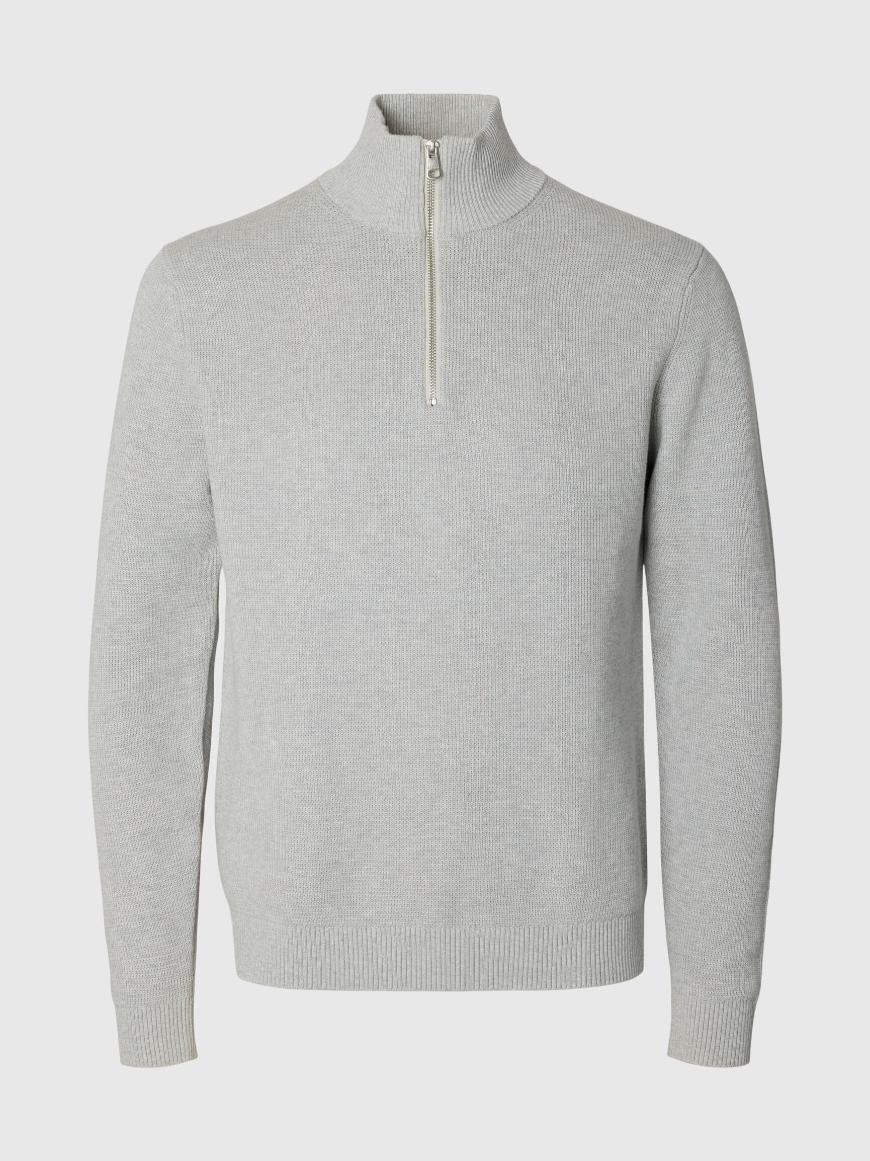HALF-ZIP JUMPER, Light Grey Melange, highres