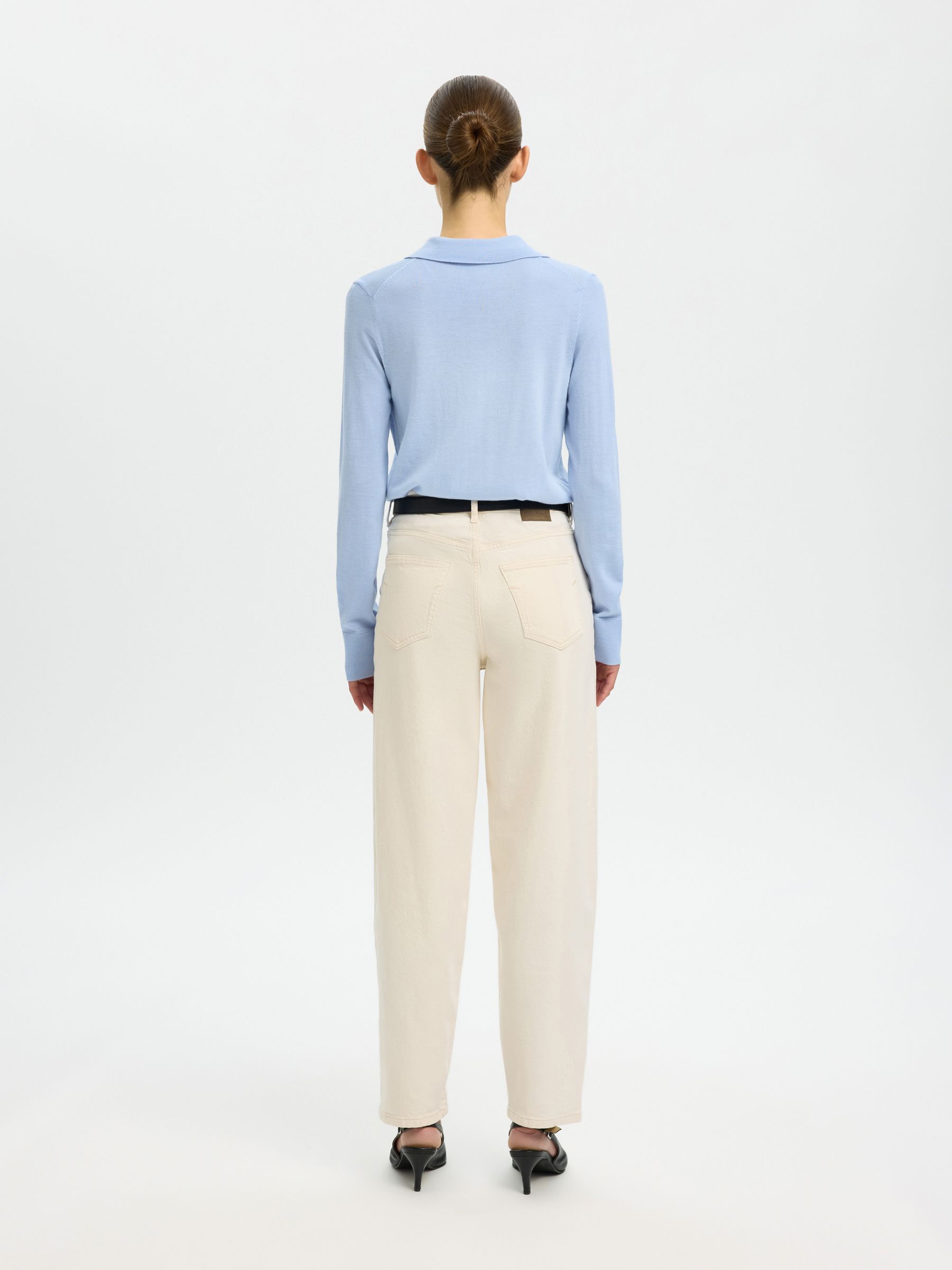 100% MERINOULD STRIKKET POLOSHIRT, Cashmere Blue, highres