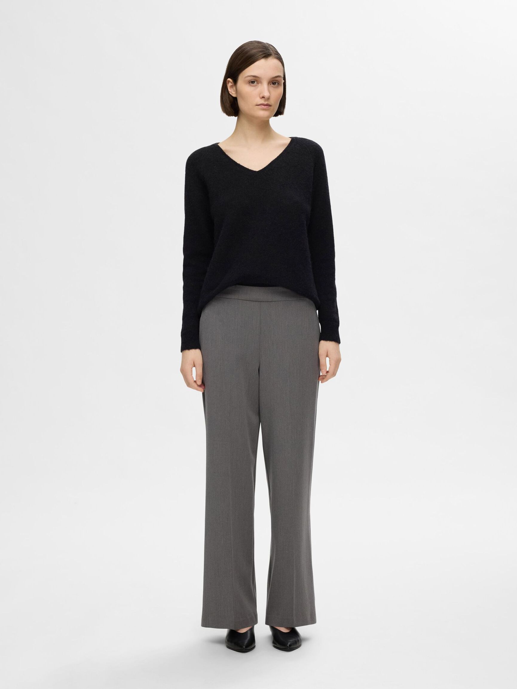 ULDBLANDING V-UDSKÆRING PULLOVER, Black, highres