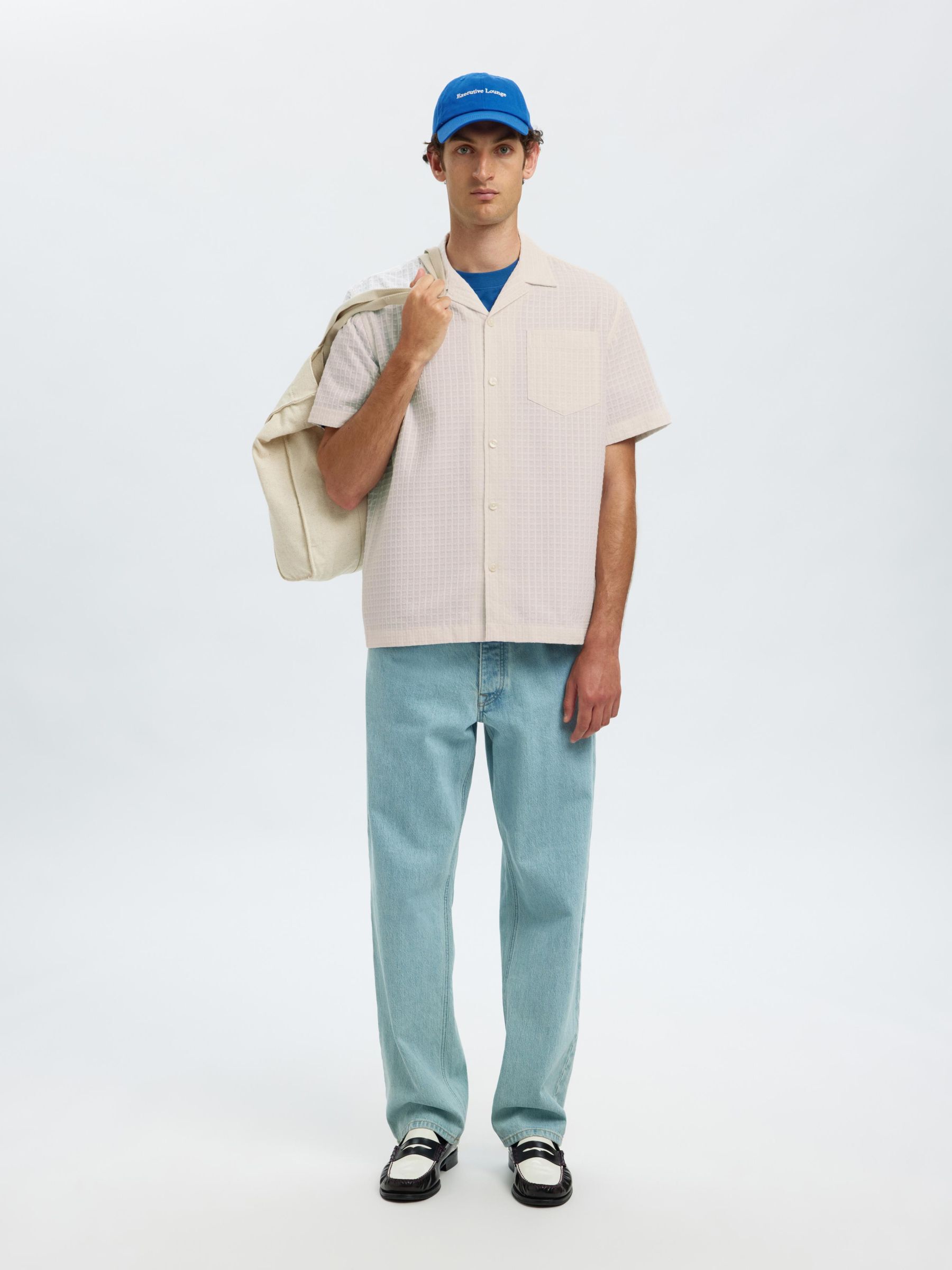 MET STRUCTUUR OVERHEMD MET KORTE MOUWEN, Egret, highres