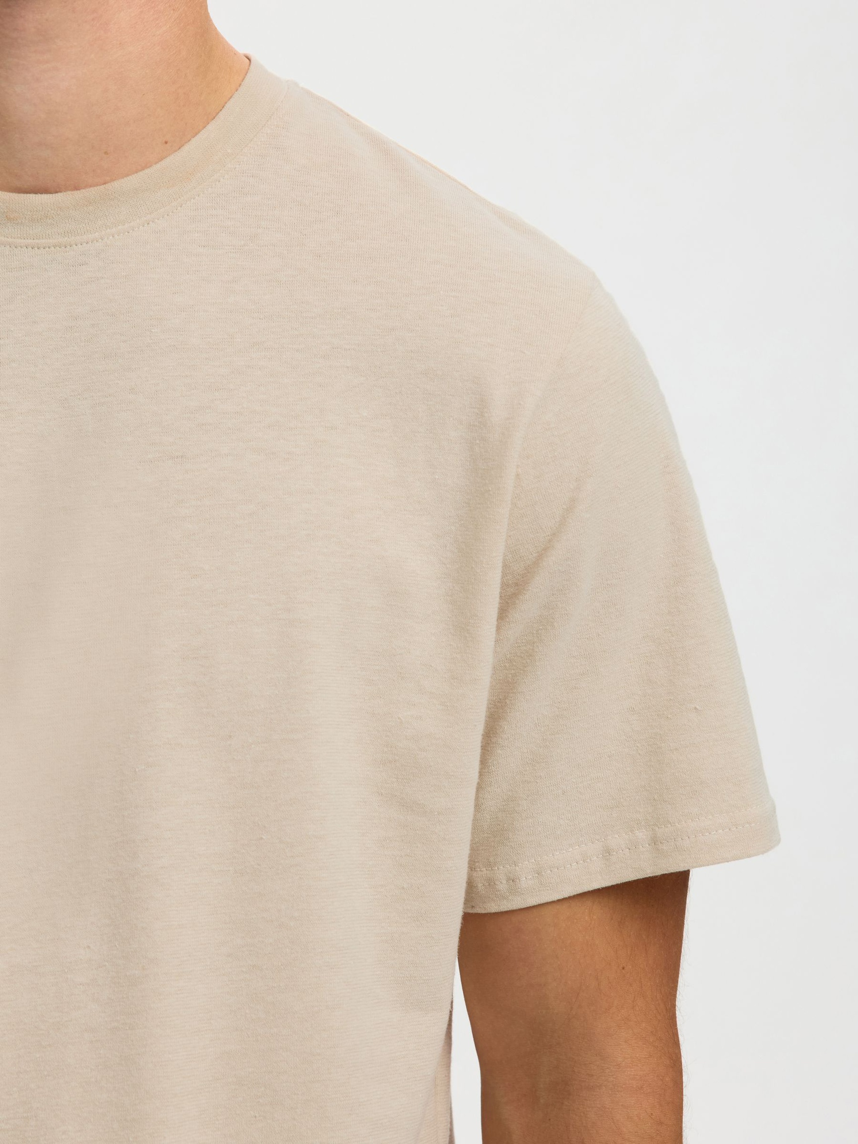 LINEN BLEND T-SHIRT, Oatmeal, highres