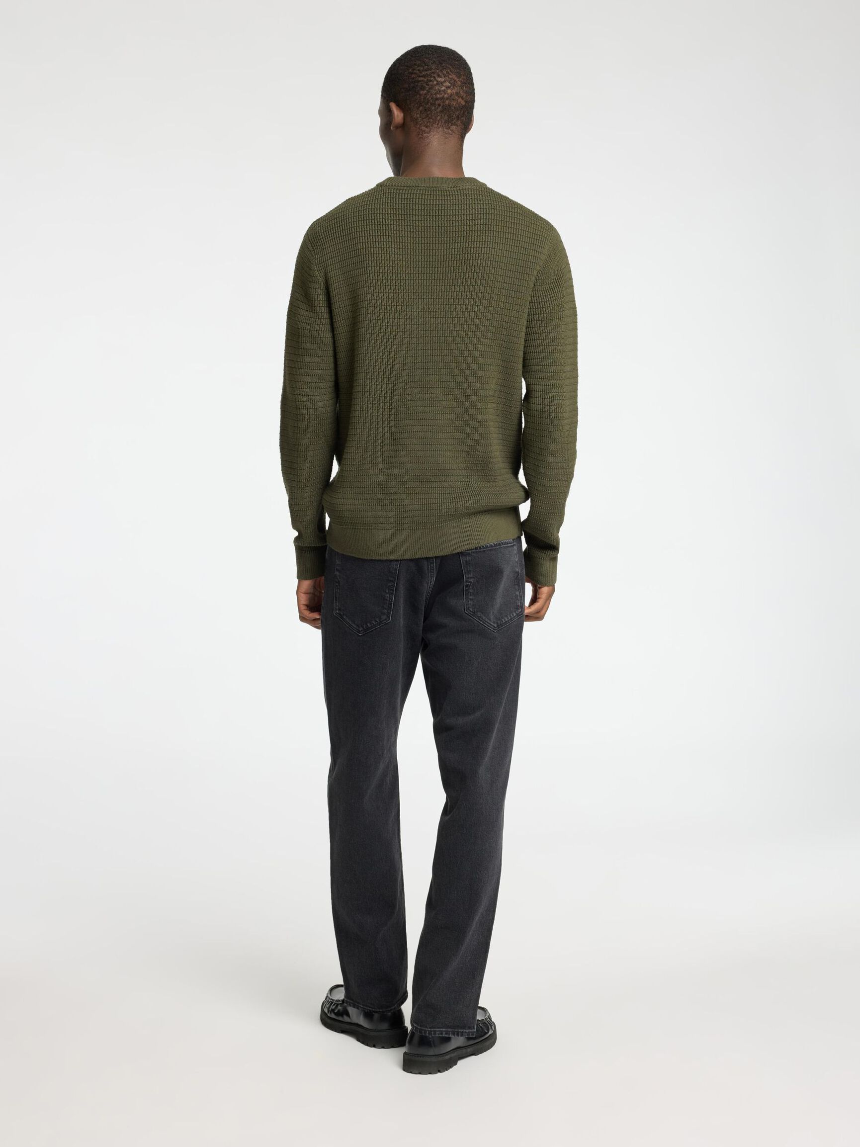 TEXTURIERTER PULLOVER MIT RUNDHALSAUSSCHNITT, Forest Night, highres