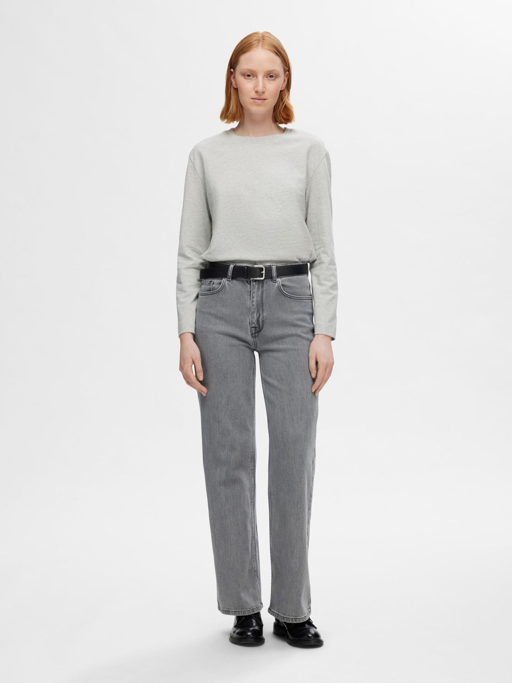 GREY WIDE FIT JEANS, Light Grey Denim, highres