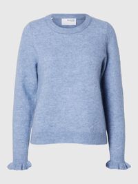 WOOL BLEND RUFFLED SLEEVE PULLOVER, Endless Sky, highres