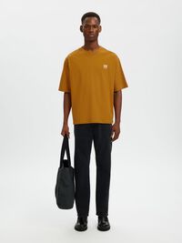 TRYCKTA T-SHIRT MED RUND HALSRINGNING, Golden Brown, highres