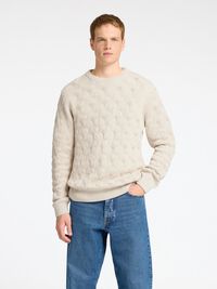 KABELSTRIKK CREW NECK-GENSER, Oatmeal, highres