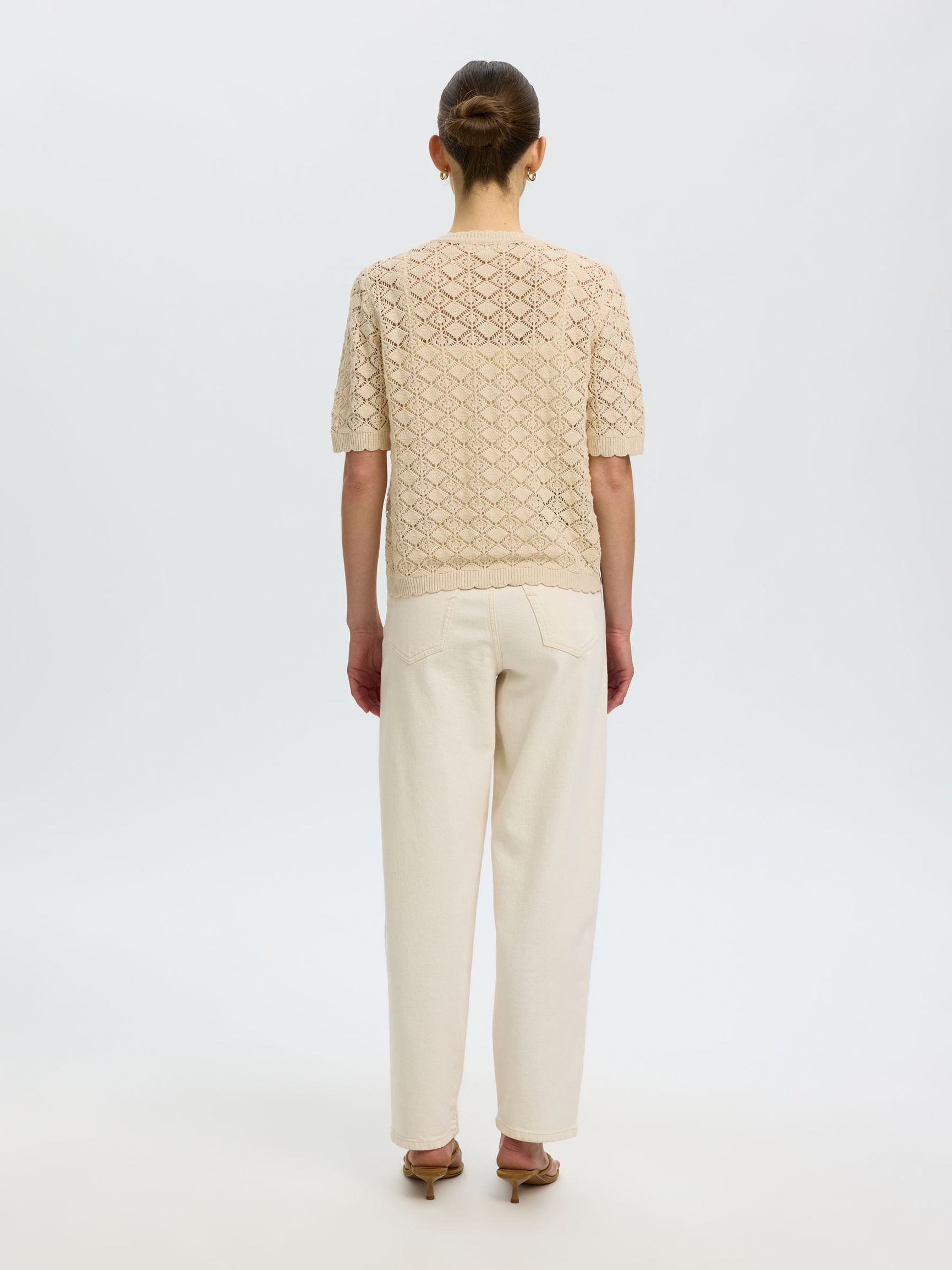 SHORT SLEEVED KNITTED CARDIGAN, Birch, highres