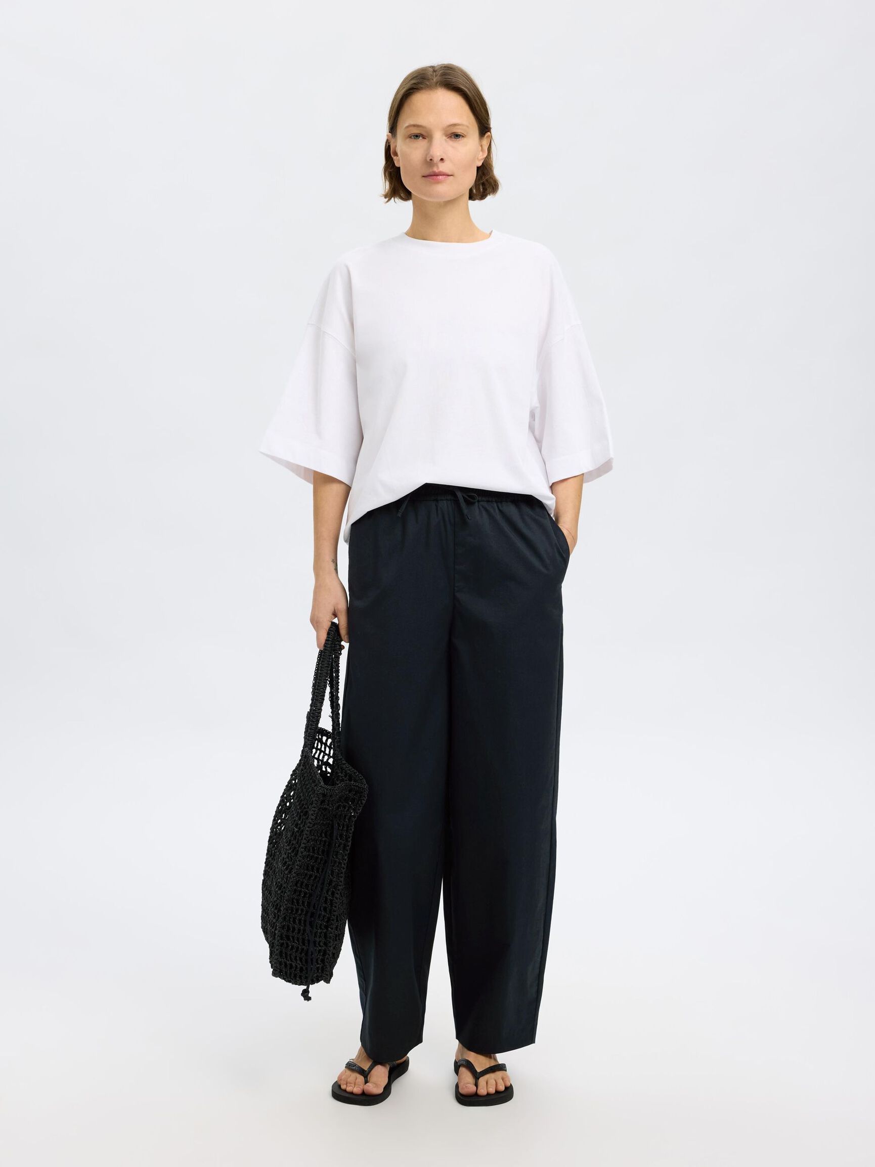 BAUMWOLL BARREL FIT HOSEN, Black, highres
