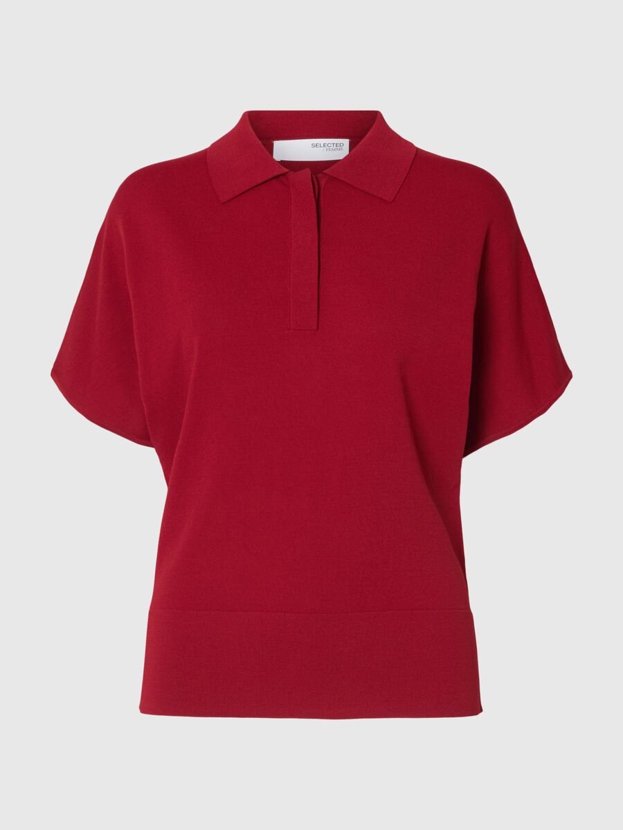 Selected SHORT SLEEVED KNITTED POLO SHIRT, Savvy Red, highres - 16099120_SavvyRed_001.jpg