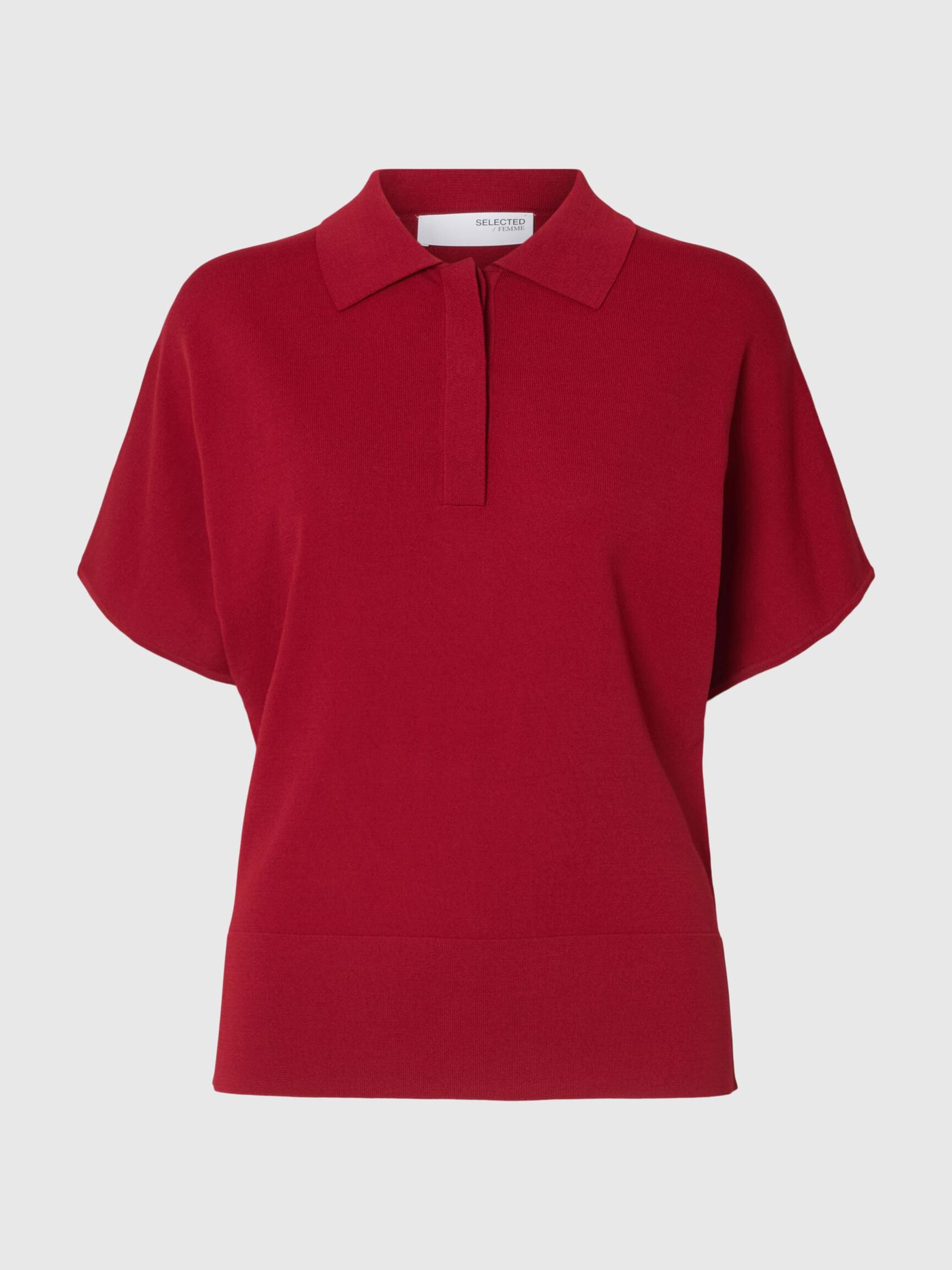 KORTÆRMET STRIKKET POLOSHIRT, Savvy Red, highres
