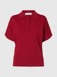 KORTÆRMET STRIKKET POLOSHIRT, Savvy Red, highres
