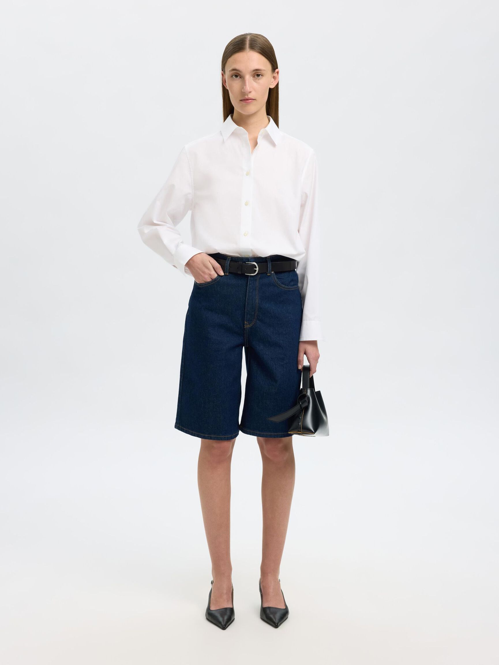 DENIM BERMUDA SHORTS, Dark Blue Denim, highres