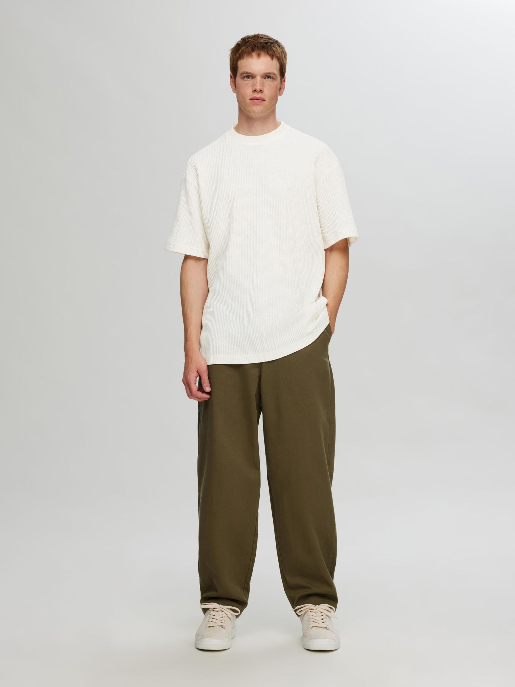 RELAXED FIT GEWAFELD T-SHIRT, Egret, highres