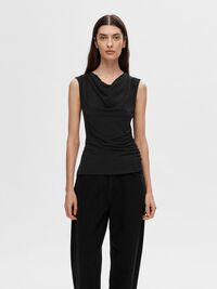 RUCHED SLEEVELESS TOP, Black, highres