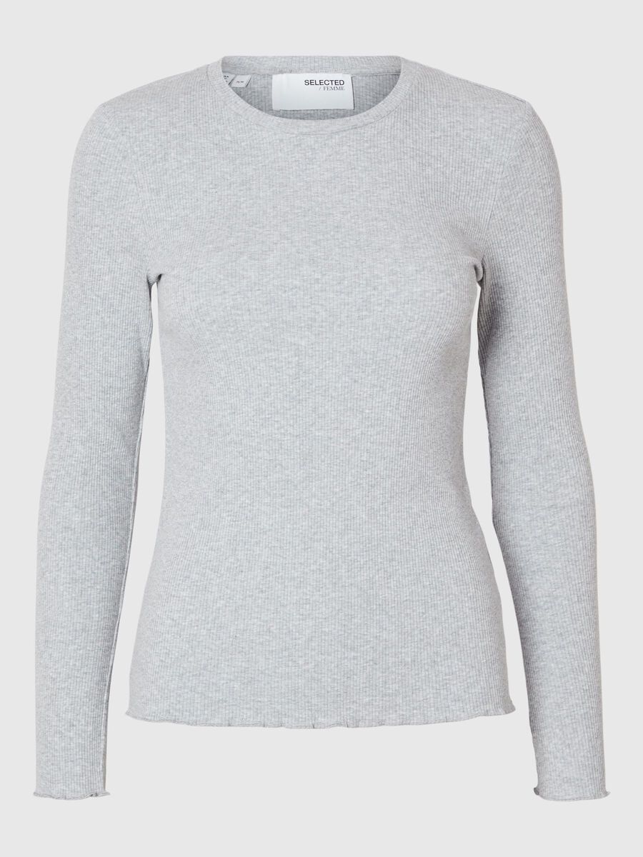 Selected RIBBED LONG SLEEVED TOP, Light Grey Melange, highres - 16077380_LightGreyMelange_001.jpg