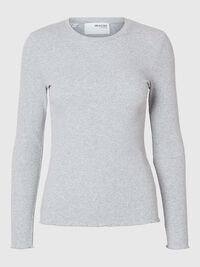 RIBBED LONG SLEEVED TOP, Light Grey Melange, highres