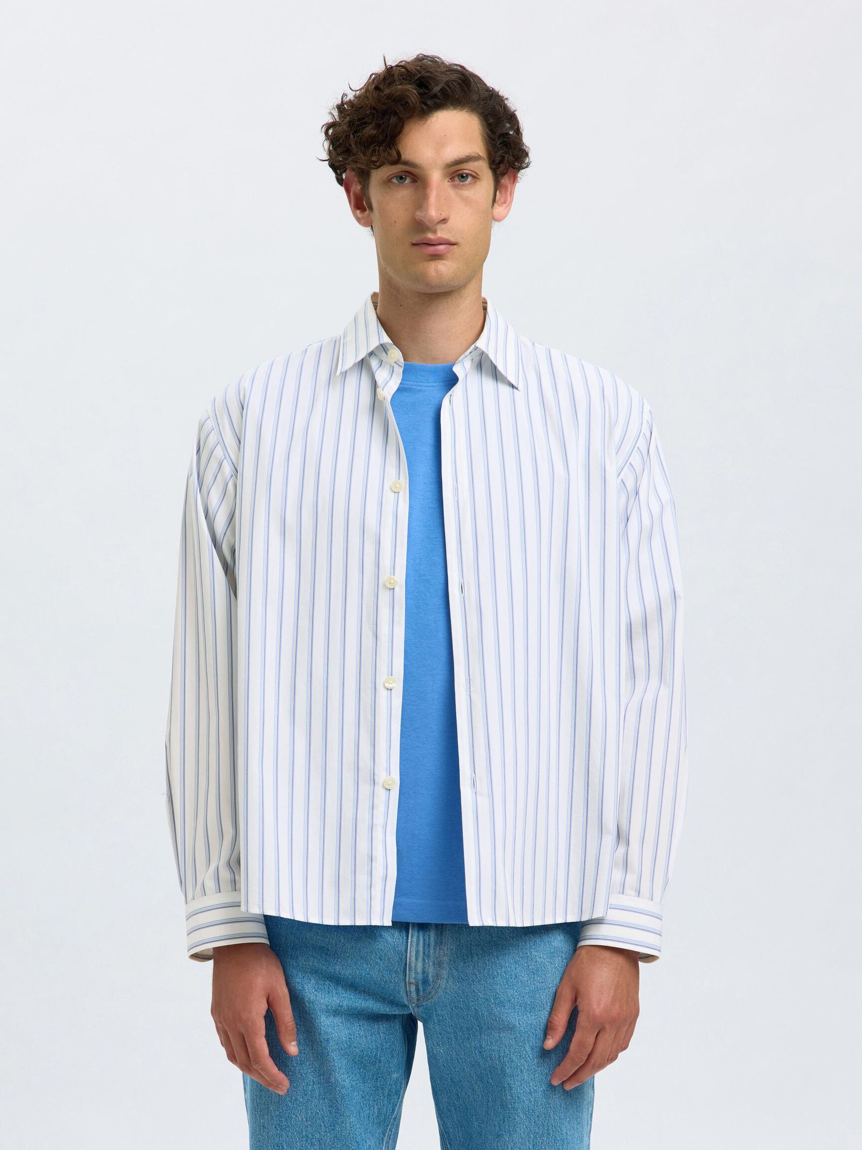 RELAXED FIT STRIPED SHIRT, White, highres