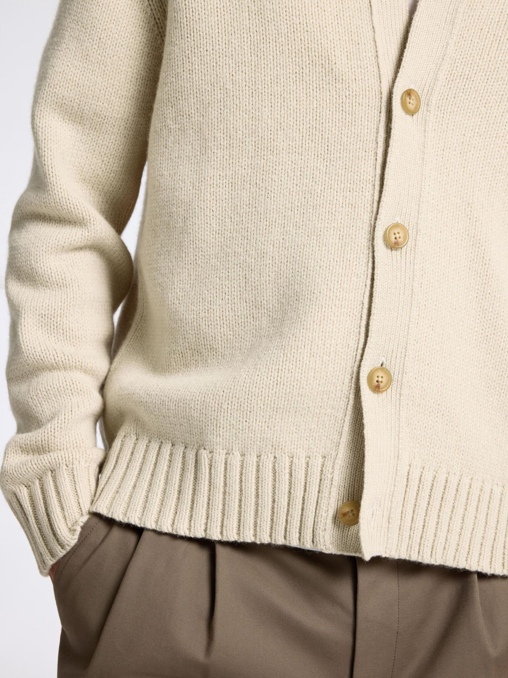 RELAXED FIT WOOL BLEND CARDIGAN, Oatmeal, highres