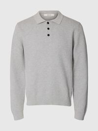 STRUCTURED COTTON POLO SHIRT, Light Grey Melange, highres