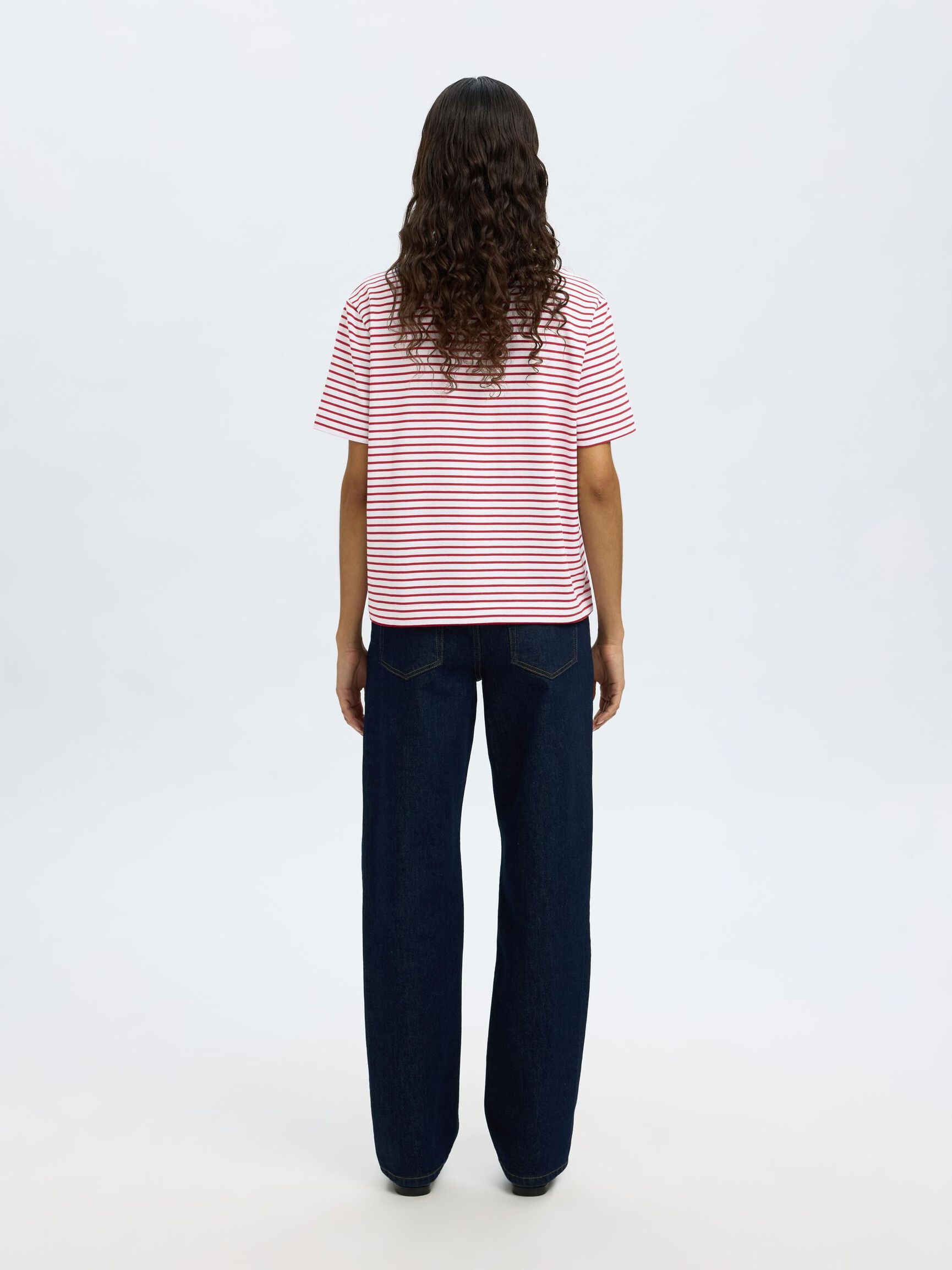 GESTREEPT BOXY T-SHIRT, Equestrian Red, highres