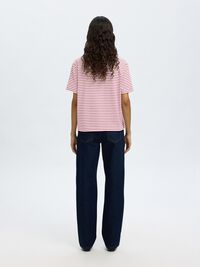 GESTREEPT BOXY T-SHIRT, Equestrian Red, highres