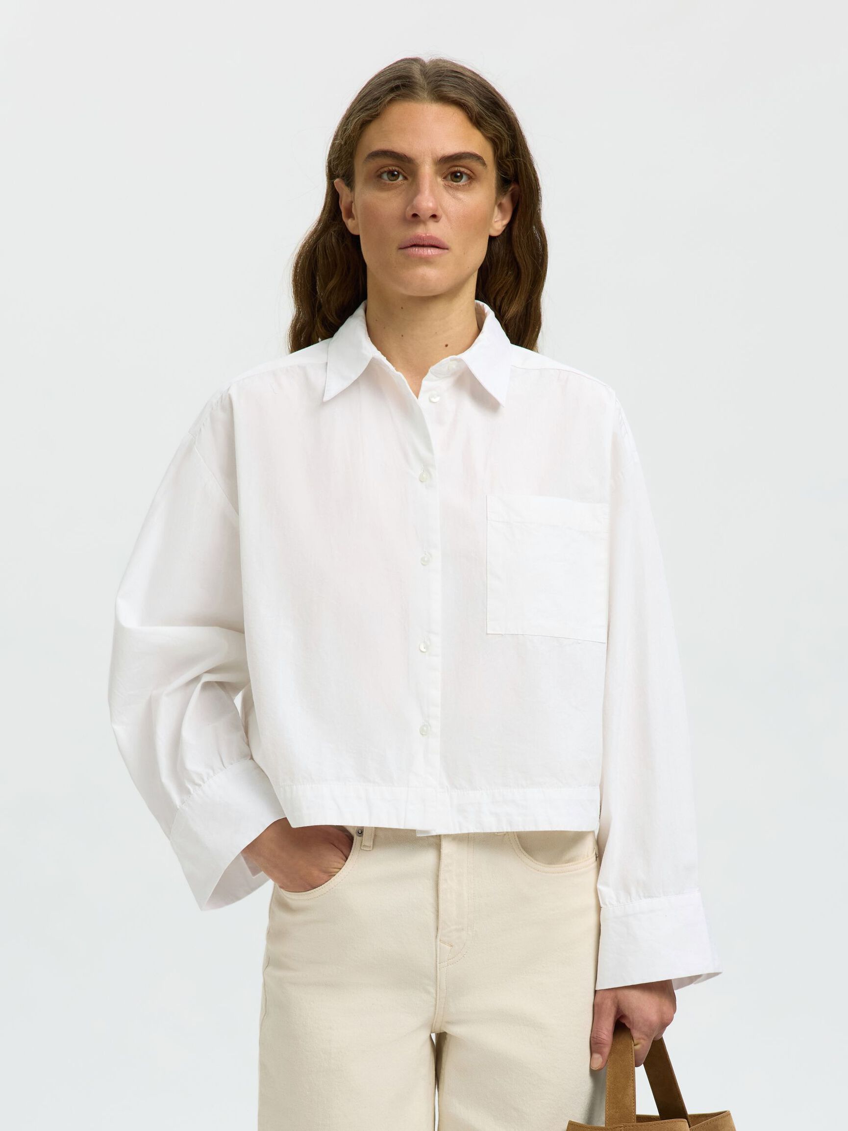 BOXY FIT CROPPED SHIRT, Bright White, highres