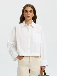 BOXY FIT CROPPED SHIRT, Bright White, highres
