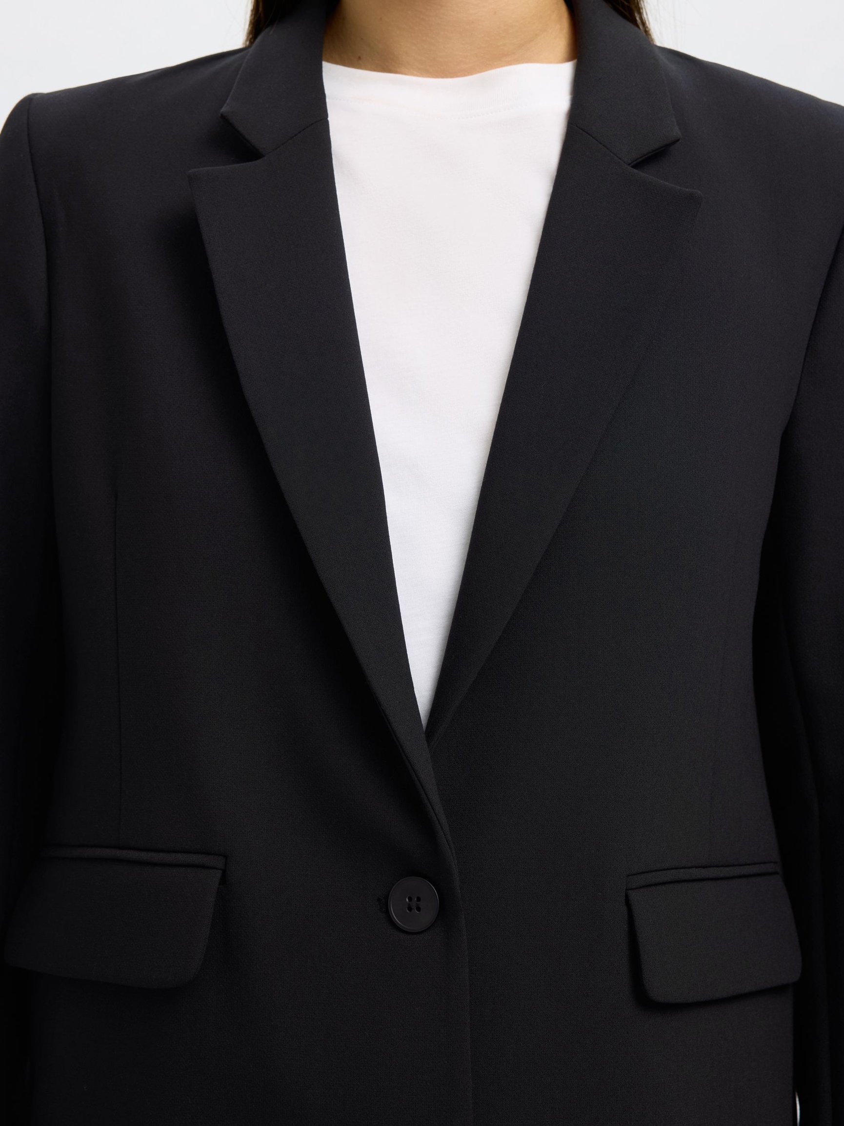 LÅNG RELAXED FIT ENKELKNÄPPT KAVAJ, Black, highres