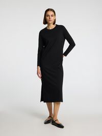 LANGE MOUWEN MIDI JURK, Black, highres