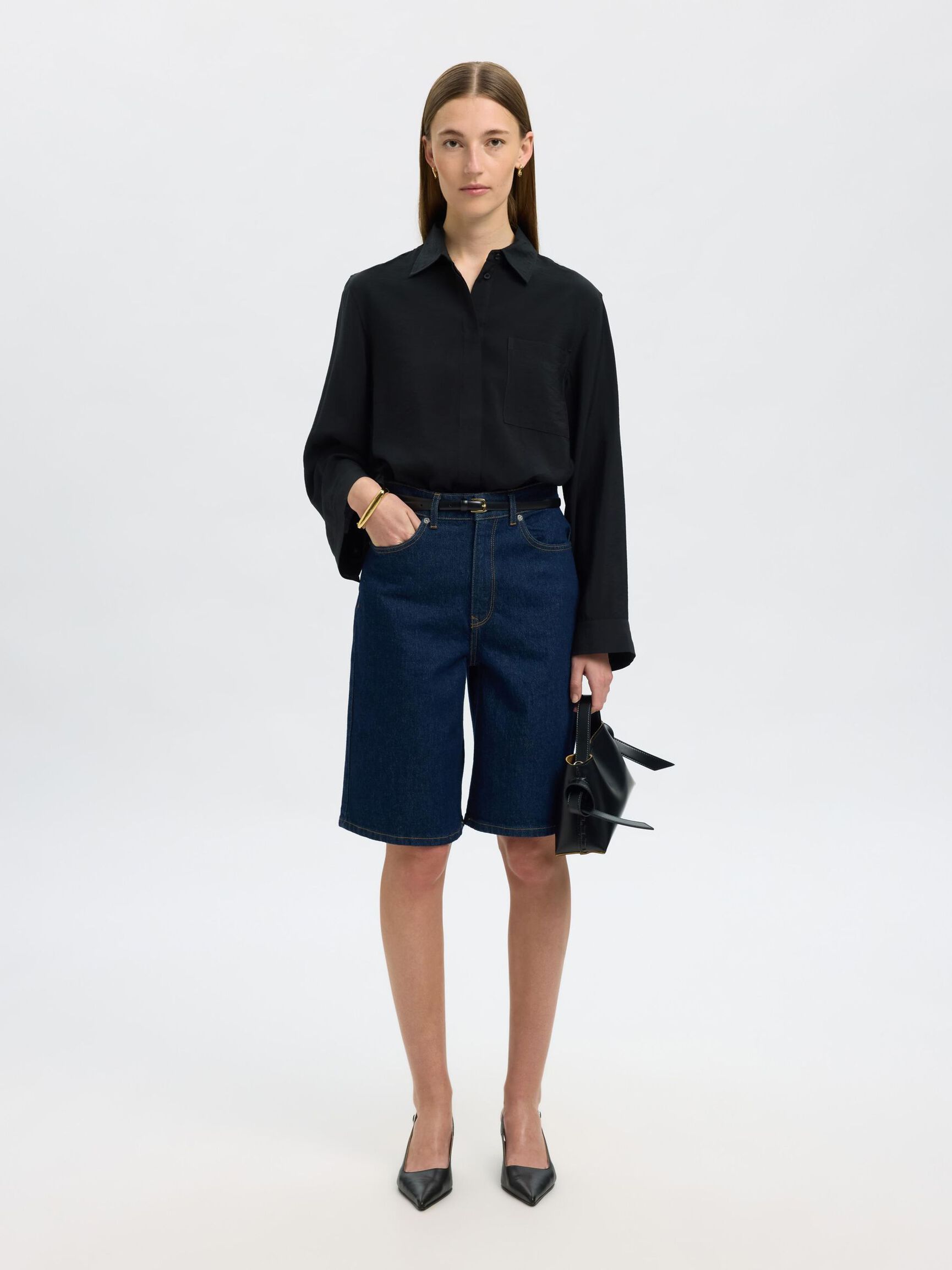 MEZCLA DE VISCOSA CAMISA, Black, highres