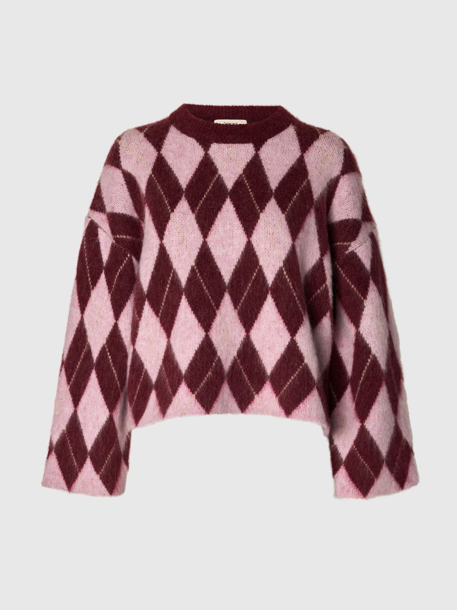 ARGYLE KNITTED JUMPER, Tawny Port, highres