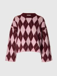 ARGYLE KNITTED JUMPER, Tawny Port, highres