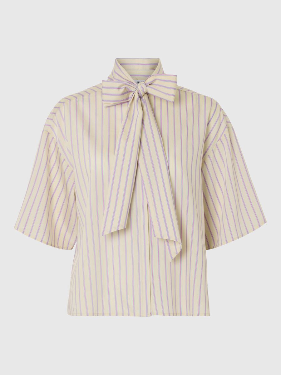 Selected TIE NECK SHORT SLEEVED SHIRT, Birch, highres - 16097296_Birch_1175115_001.jpg