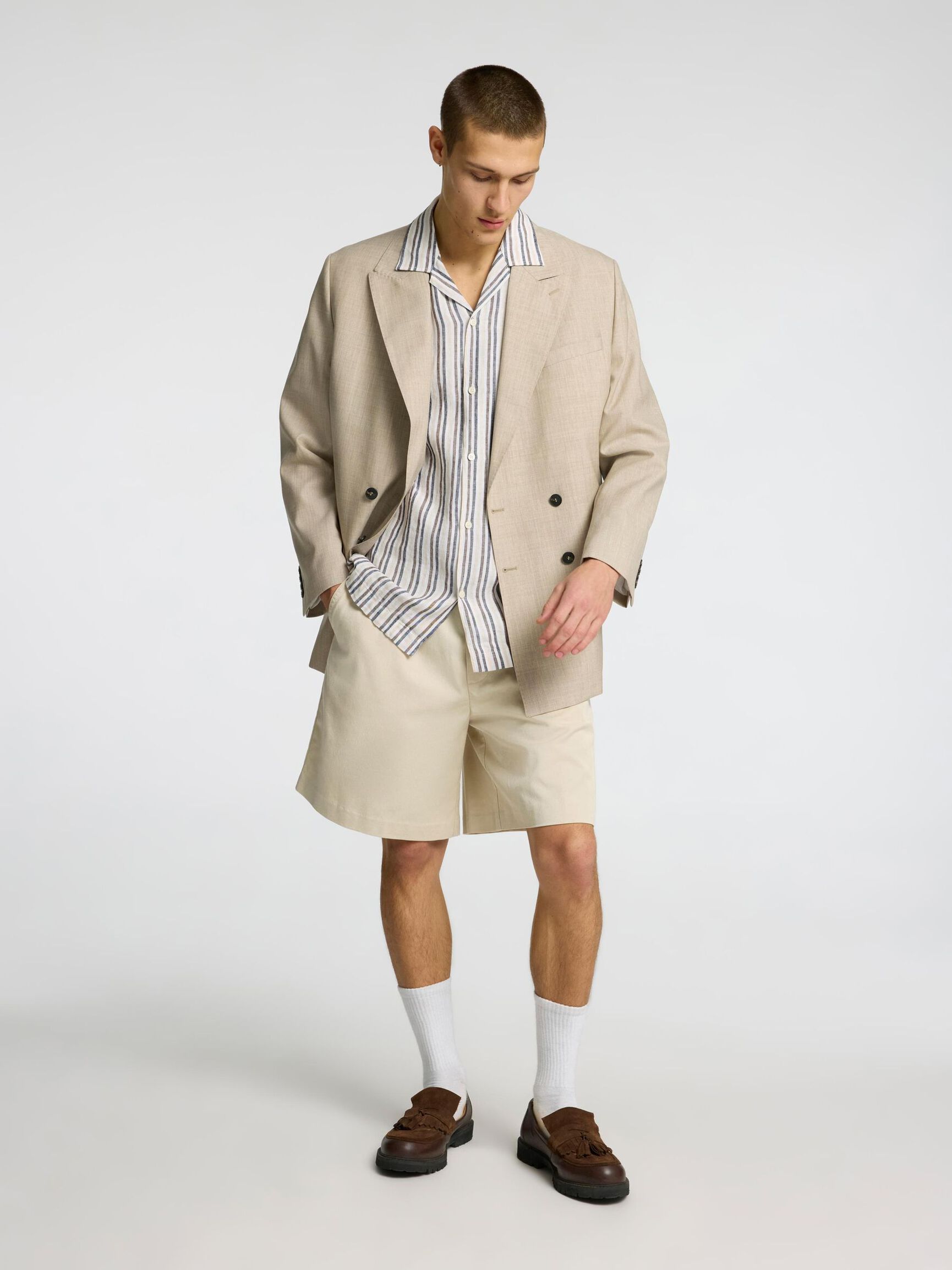 100% LINEN SHORT SLEEVED SHIRT, Bright White, highres
