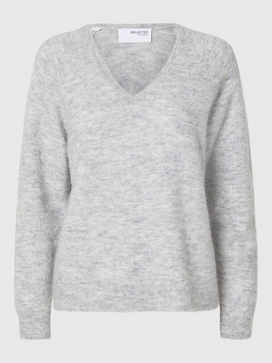Selected WOOL BLEND V NECK PULLOVER, Light Grey Melange, highres - 16094268_LightGreyMelange_001.jpg