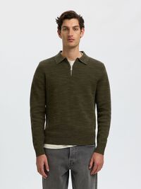 LONG SLEEVED HALF-ZIP JUMPER, Forest Night, highres