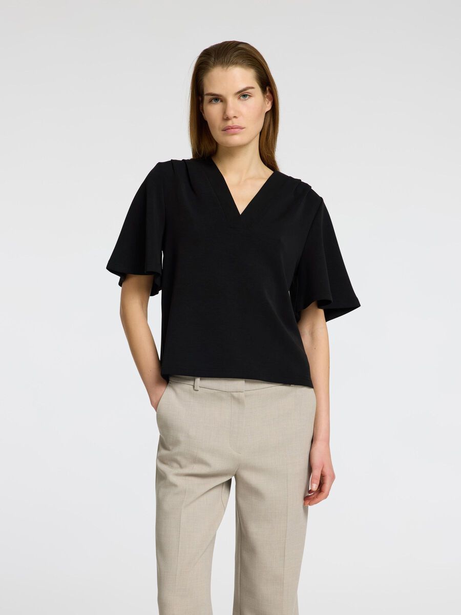 Selected KURZARM TOP MIT V-AUSSCHNITT, Black, highres - 16096373_Black_003.jpg