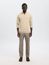 HALF-ZIP KNITTED JUMPER, Oatmeal, highres